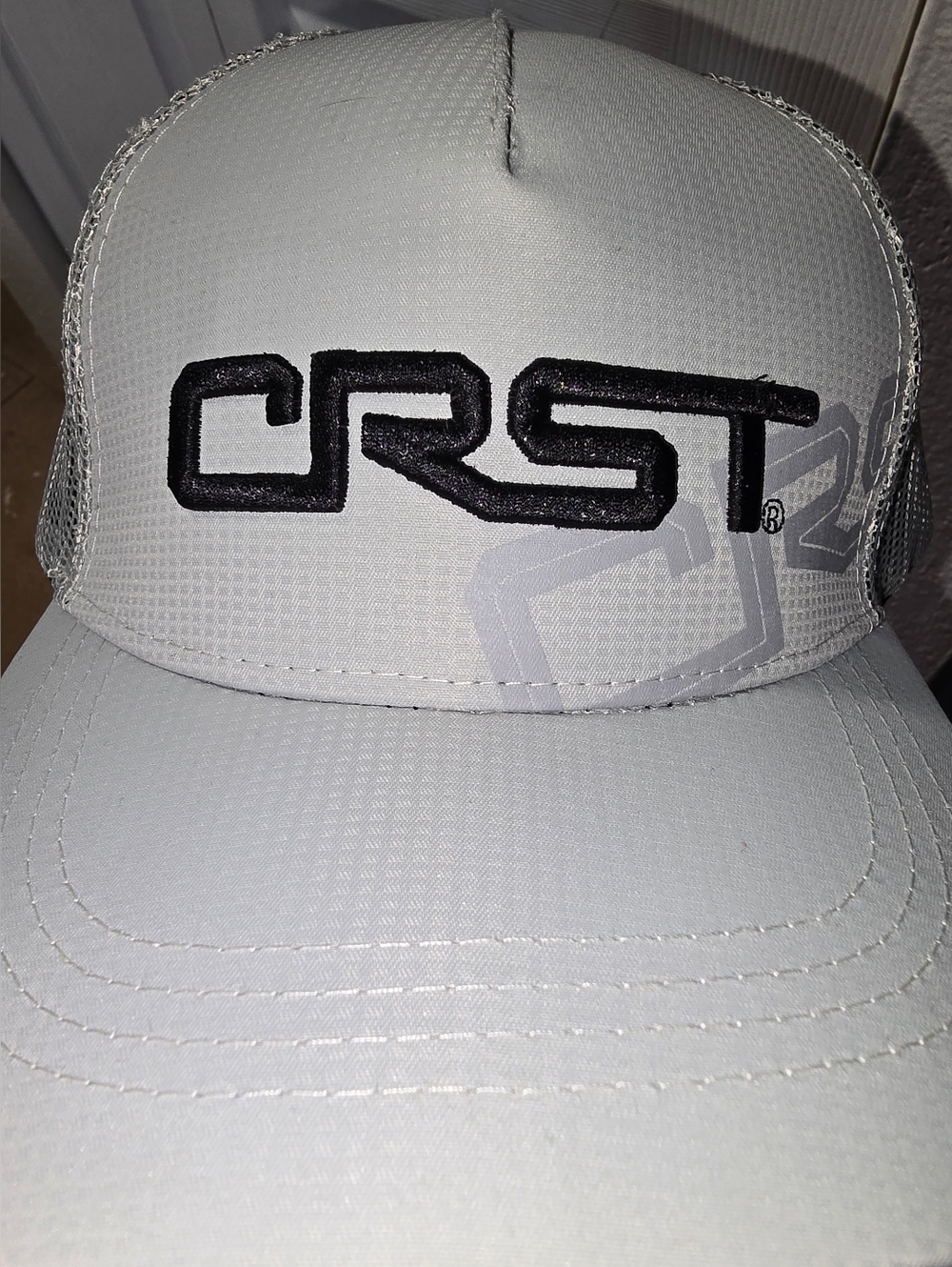 CRST Trucker Hat Snapback Mesh Cap White Black Logo Adjustable Workwear